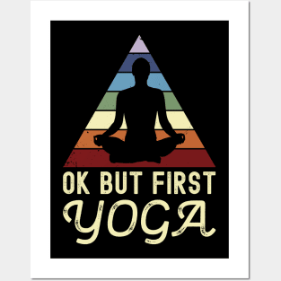 Vintage Distressed Ok But First Yoga Posters and Art